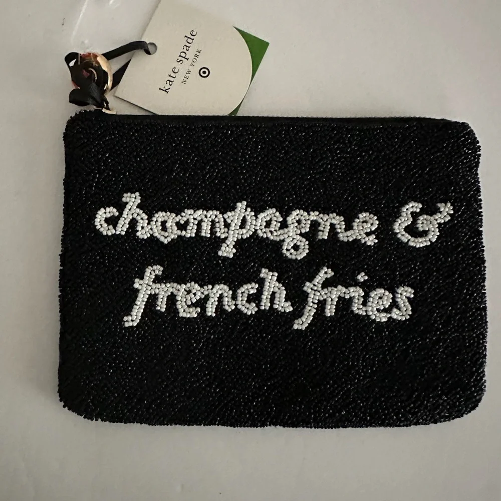 NWT Kate Spade Target New York - Champagne & French Fries Beaded Clutch Black - Picture 4 of 11